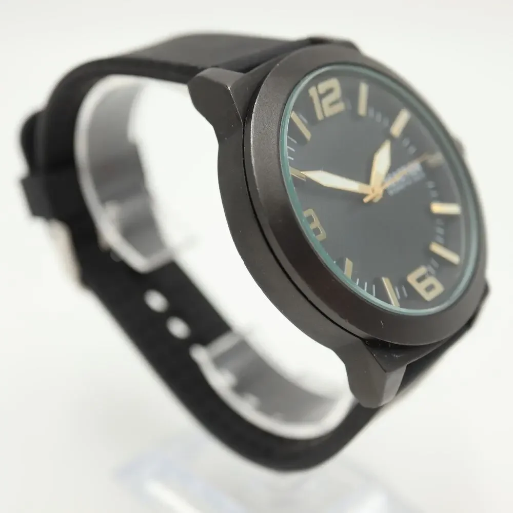 Kenneth Cole Reaction Mens Black Gold Tone Dress Watch 48mm w New Battery